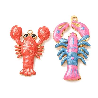 304 Stainless Steel Enamel Pendants, Lobster Charms, Golden