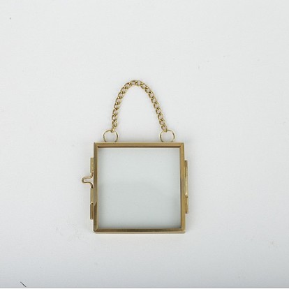 Миниатюрная настенная фоторамка из латуни для прессованных цветов с цепочкой, двойная стеклянная металлическая рамка для демонстрации картин, декор стен галереи, прямоугольные