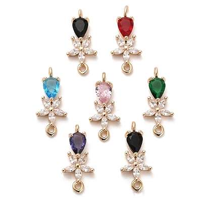 Подвески-соединители в форме капли из стекла, звенья из латуни с прозрачным кубическим цирконием, без кадмия, без никеля и без свинца, разноцветные