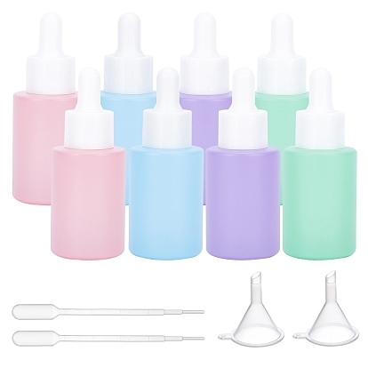 8Pcs 4 Colors Column Glass Dropper Bottles, with 8Pcs Plastic Cover & 2Pcs Pipettes & 2Pcs Funnel Hopper
