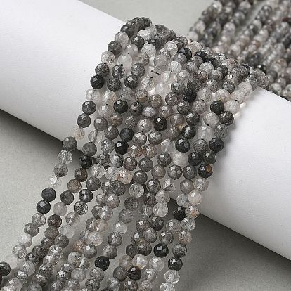 Натуральные турмализированные кварцевые бусинки, граненые, круглые