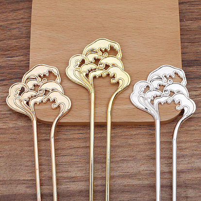 Alloy Sea Wave Hair Sticks for Enamel, Rhinestone Settings, Long-Lasting Plated Hair Accessories for Women