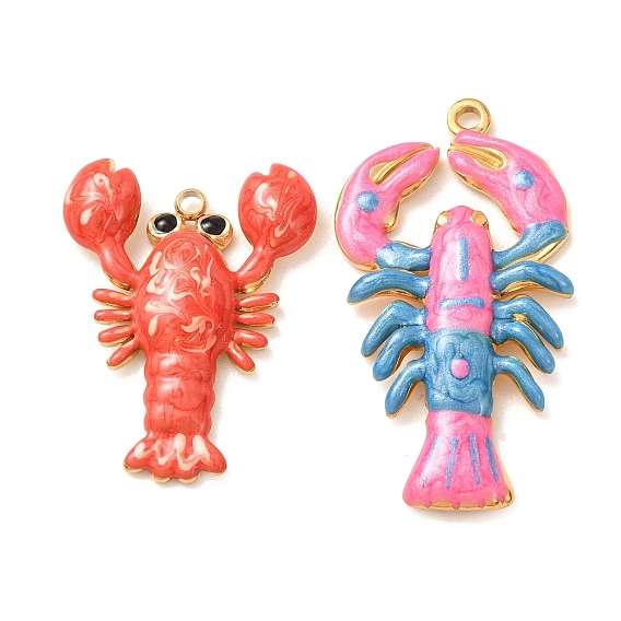 304 Stainless Steel Enamel Pendants, Lobster Charms, Golden