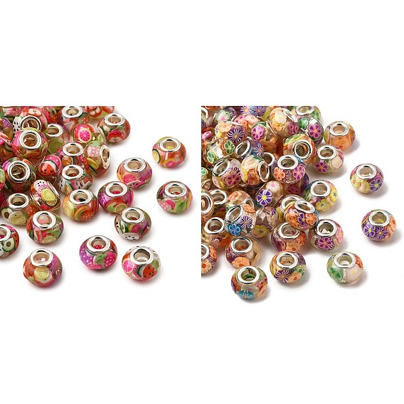 Смола с цветком и фруктами полимерная глина внутри европейских бусин, бусины с большими отверстиями и латунной сердцевиной, рондель, платина