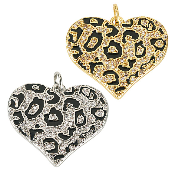 2 шт 2 цвета кулоны из латуни, микропаве, циркония, с эмалью, сердце