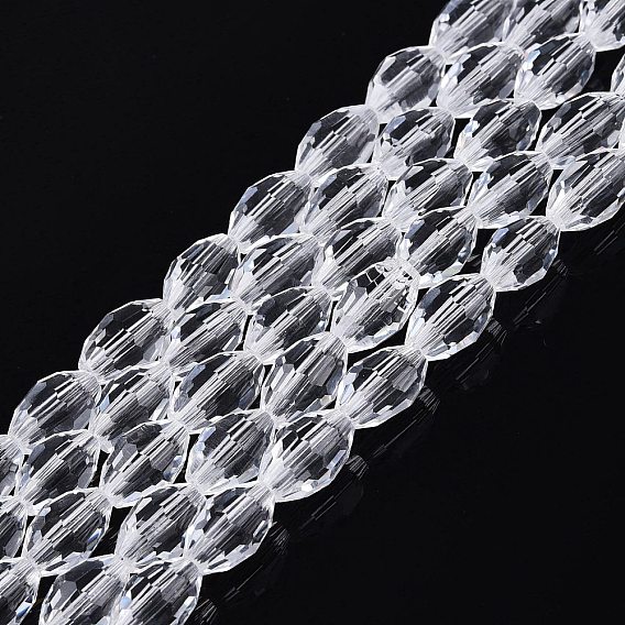 Transparent Glass Beads Strands, Rice, Faceted