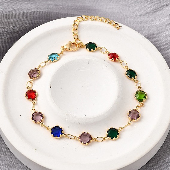 304 браслеты из нержавеющей стали со стеклянными звеньями для женщин, плоско-круглые