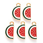 Alloy Enamel Pendants, Watermelon Slice, Light Gold