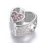 304 Stainless Steel European Beads, Large Hole Beads, with Rhinestone, Heart
