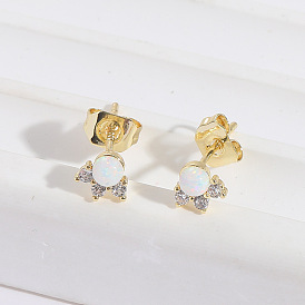 Natural Protein Stone Zircon Earrings with Silver Needle for Women - Cute Cat Claw Studs by Windao Bao