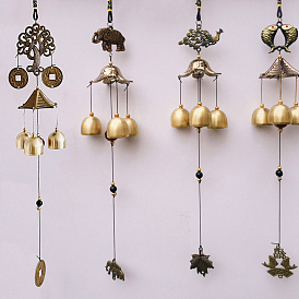 Alloy Wind Chimes, Pendant Decorations, with Bell Charms, Peacock/Fish/Elephant