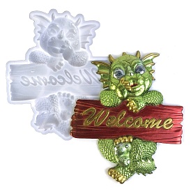 Dragon with Word Welcome Display Decoration Food Grade Silicone Mold, Resin Casting Molds, for UV Resin, Epoxy Resin Craft Making