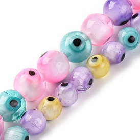 Handmade Evil Eye Lampwork Beads Strands, Round