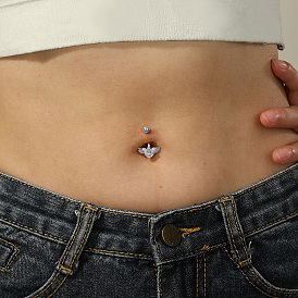 Модные 201 кольца для пупка в форме крыла и сердца из нержавеющей стали с прозрачным кубическим цирконием