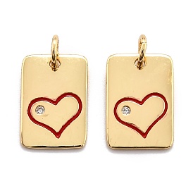 Brass Enamel Cubic Zirconia Pendants, Long-Lasting Plated, Rectangle, Real 18K Gold Plated