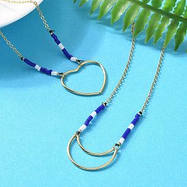 304 ожерелья с подвесками из нержавеющей стали и синего стекла для женщин, ионное покрытие (ip), золотые