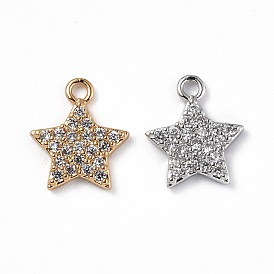 Brass Micro Pave Clear Cubic Zirconia Charms, Star Charm