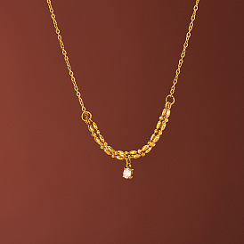 304 Ожерелье из нержавеющей стали с овальным кулоном из прозрачного кубического циркония, комбинированная цепочка для женщин