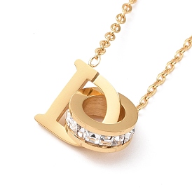 Crystal Rhinestone Initial Letter D & O Pendant Necklace, Ion Plating(IP) 304 Stainless Steel Jewelry for Women