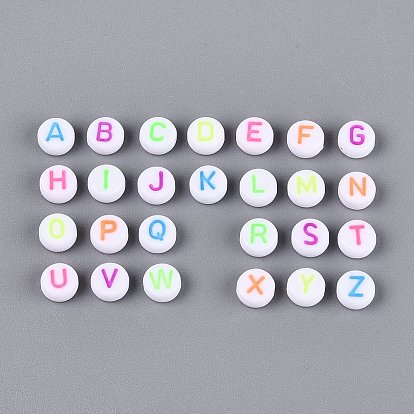 Непрозрачные акриловые эмалированные бусины, флуоресцентные бусины, плоские круглые с буквы