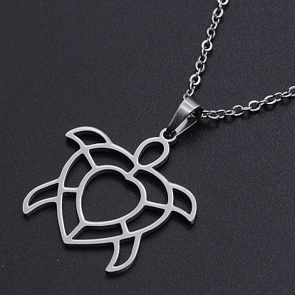 201 Stainless Steel Pendants Necklaces, with Cable Chains and Lobster Claw Clasps, Turtle