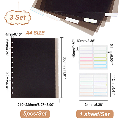 AHADEMAKER 3 Sets Plastic Index Tab Divider Sheets for Discbound Notebooks, Binder Accessories, Rectangle, with Blank Label Stickers