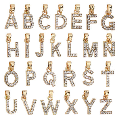 26Pcs Alloy with Crystal Rhinestone Charms, Letter A~Z Charms