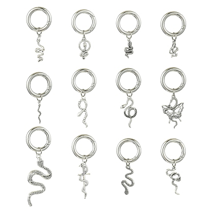 24 шт 12 стили змея сплав обувь подвески, с литыми пружинными кольцами