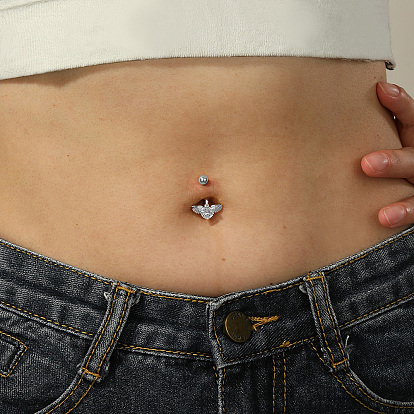 Модные 201 кольца для пупка в форме крыла и сердца из нержавеющей стали с прозрачным кубическим цирконием