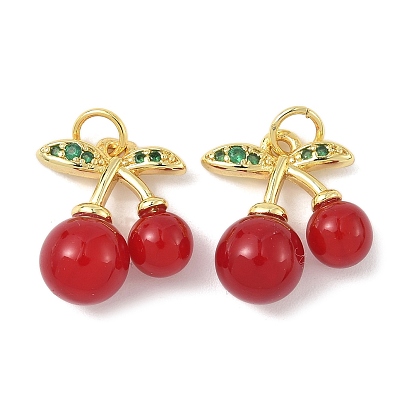 Латунные микро проложить кубического циркония подвески, вишня, с abs имитационными жемчужными бусинами , стойки покрытие, долговечный, без кадмия и без свинца, с целью перехода в кольце