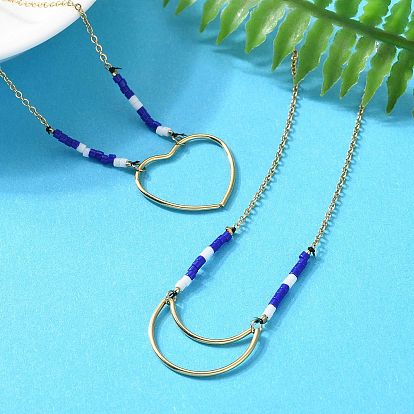 304 ожерелья с подвесками из нержавеющей стали и синего стекла для женщин, ионное покрытие (ip), золотые