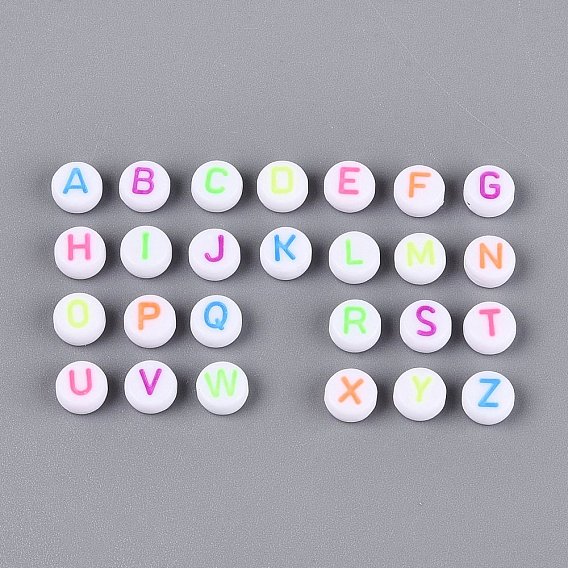 Непрозрачные акриловые эмалированные бусины, флуоресцентные бусины, плоские круглые с буквы