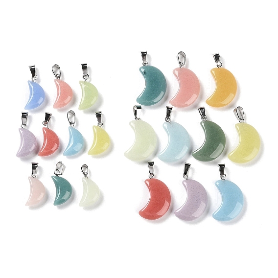 Подвески из синтетического серебристого камня/светящегося камня, светящиеся в темноте подвески-луны с цветным покрытием из нержавеющей стали 201 защелкивающиеся дужки из нержавеющей стали