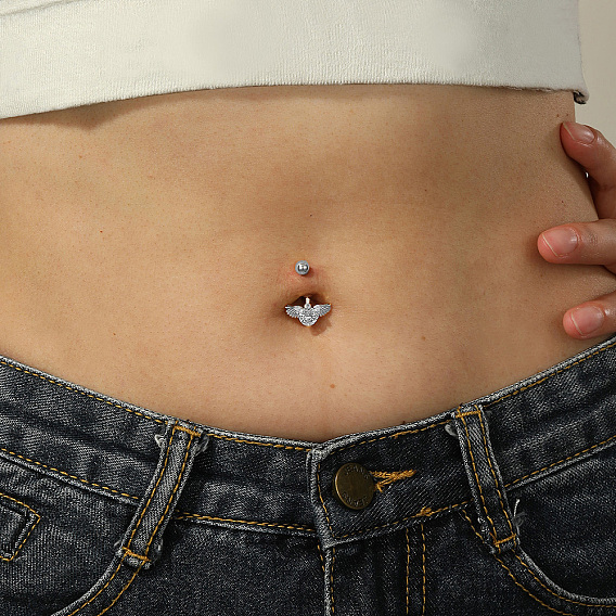 Модные 201 кольца для пупка в форме крыла и сердца из нержавеющей стали с прозрачным кубическим цирконием