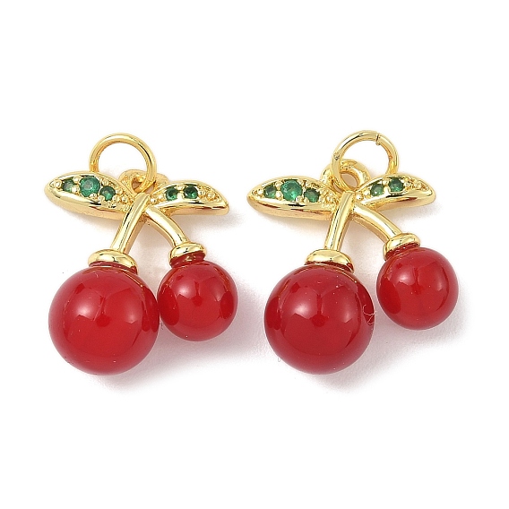 Латунные микро проложить кубического циркония подвески, вишня, с abs имитационными жемчужными бусинами , стойки покрытие, долговечный, без кадмия и без свинца, с целью перехода в кольце