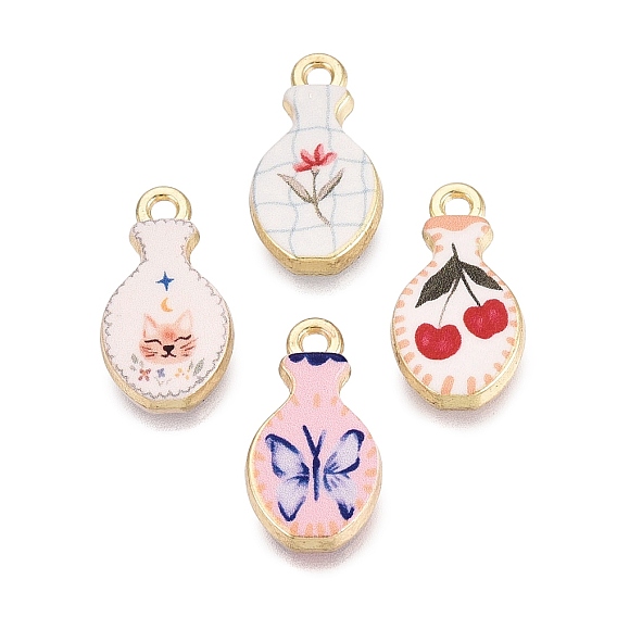 Printed Alloy Pendants, Rack Plating, Vase Charms, Cadmium Free & Nickel Free & Lead Free, Golden