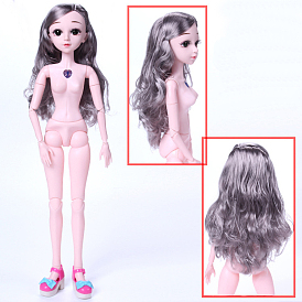 Plastic Movable Joints Action Figure Body, with Head & Long Curly Hairstyle & Random Color Shoes, for Female BJD Doll Accessories Marking