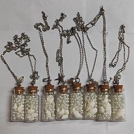 8 piezas 8 botella de deseo de mar de vidrio estilo con conjunto de collares colgantes de concha de trompeta natural, Collares de aleación de tortuga, pez y estrella de mar para mujer