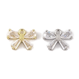 Brass Micro Pave Clear Cubic Zirconia Charms, Long-Lasting Plated, Bowknot