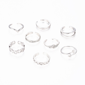 Brass Cuff Toe Rings, Stackable Rings, with Cubic Zirconia, Mixed Style