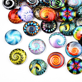 Printed Glass Cabochons, for DIY Jewelry Making, Half Round with Mixed Patterns