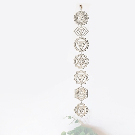 DIY Unfinished Bohemian Meditation Energy Symbol Wood Pendant Decoration Kits, 7 Chakra Yoga Wall Art Hanging Ornament, with Rope