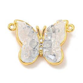 Natural Quartz Crystal Connector Charms, Butterfly Brass Micro Pave Clear Cubic Zirconia Links with Enamel