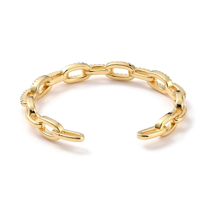 Spling Cable Chain-shaped Cubic Zirconia Cuff Bangle, Real 18K Gold Plated Brass Hollowe Open Bangle for Women, Cadmium Free & Lead Free