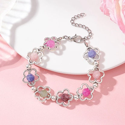 Браслеты-цепочки из сплава цветов в тибетском стиле с натуральным турмалиновым бисером для женщин, с 304 цепями на концах из нержавеющей стали