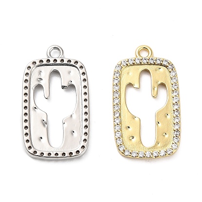 Латунные микро проложить кубического циркония подвески, прямоугольник с подвесками в виде кактуса, стойки покрытие, долговечный, без свинца и без кадмия