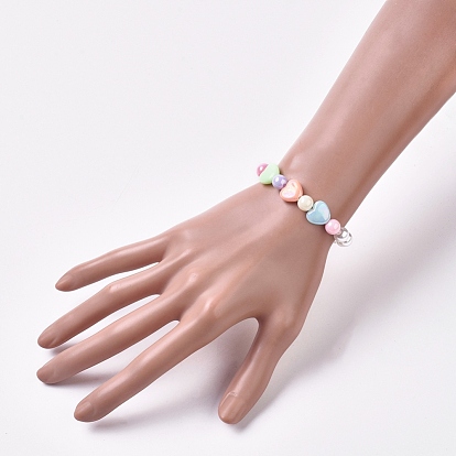 Kids Acrylic Beaded Stretch Bracelets, with Eco-Friendly Plastic Imitation Pearl and Acrylic Beads, Heart & Round