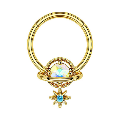 304 Кольцо для носа из нержавеющей стали с подвесками в виде планет из прозрачных кубических цирконий из латуни