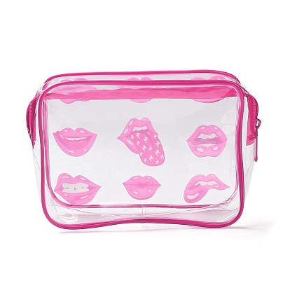 Pochettes cosmétiques transparentes en pvc à motif lèvre/léopard/visage souriant, pochette imperméable, trousse de toilette pour femme, rose chaud