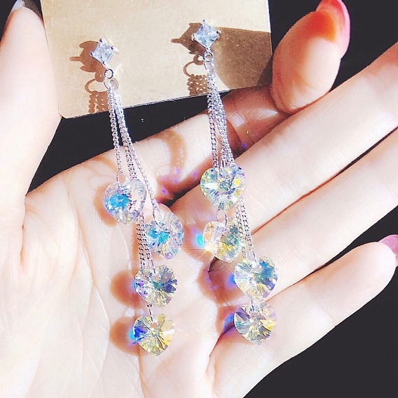 Brass & Synthetic Quartz Stud Earrings, Heart, Tassel Earrings